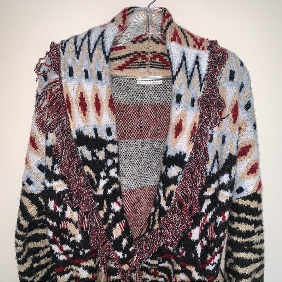 Anthropologie Paloma Fringed Cardigan Animal Print Fringe XL - Picture 12 of 15